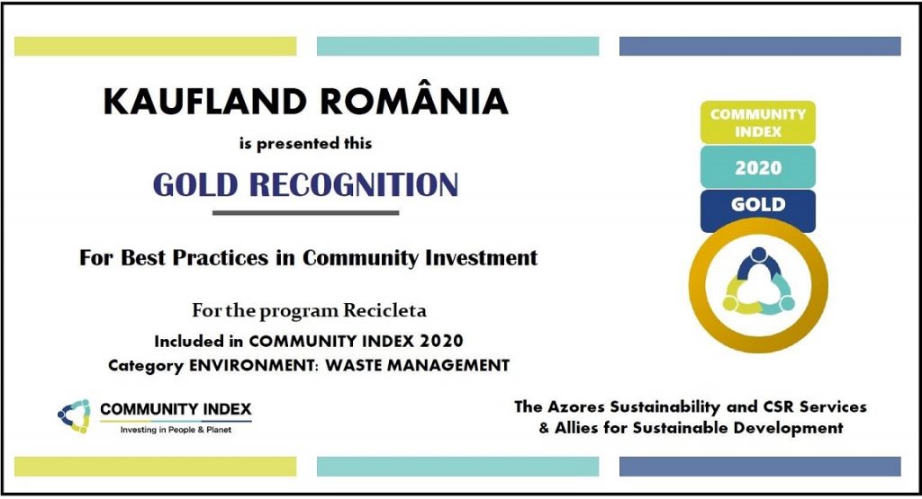 RECICLETA a primit recunoașterea GOLD Community Index 2020, la categoria „Mediu – Managementul Deșeurilor”